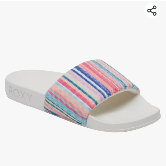 Roxy Slippy Terry Cloth Slides Sandals White Pink Rainbow Stripe Size 7 Womens - Picture 7 of 7